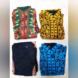 Hand-embroidered long tops